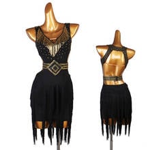 Latin Dance Dress Female Adult/Kids Elegant Gold Fringe Shiny Diamond Rumba Dance Competition Clothing Tango Costumes DQL3937 2024 - buy cheap