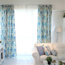 Cortina de tul con hojas para sala de estar, elegante cortina azul para dormitorio, cocina, tratamiento personalizado, cortinas de ventana 2024 - compra barato
