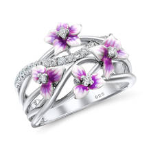 MOONROCY Silver Color Bohemia Rings Purple Flower Plants Hyperbole for Women Girls Gift Dropshipping Party Jewelry Wholesale 2024 - buy cheap