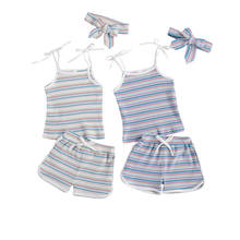 FOCUSNORM 0-4Y Summer Lovely Baby Girls Clothes Sets 3pcs Rainbow Striped Print Sleeveless Vest Tops Shorts Headband 2024 - buy cheap