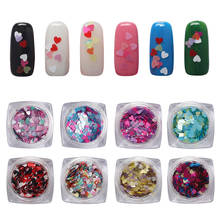 Lentejuelas de 12 colores para uñas, copos de purpurina en forma de corazón de amor, lentejuelas brillantes para manicura, herramientas de decoración de uñas en 3D 2024 - compra barato
