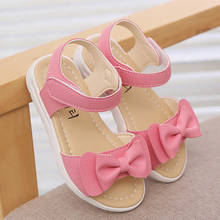 Sandalias de piel suave para niñas pequeñas, zapatos de princesa rosa con lazo, bonitos, talla 21-30, Verano 2024 - compra barato