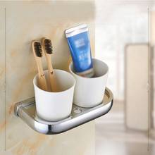 Portavasos de latón cromado dorado, accesorios de baño, doble soporte de cerámica montado en la pared, para cepillo de dientes 2024 - compra barato
