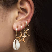 4 Pcs/Set Fashion Women Earrings Moon Shell Hollow Star Crystal Pendant Gold Earring Set Birthday Party Jewelry 2024 - buy cheap