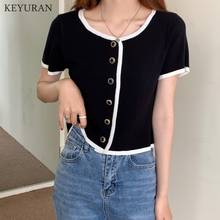 Plus Size 4XL Korean style Women Cardigan Sweater Top Summer 2021 Patchwork Fashion Short Sleeve Women's Knitted shirt Femme 2024 - buy cheap