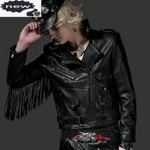 Motorcycle Short Jacket Mens Personality Tassel Cowboys Coat Punk Zipper Slim Fit Pu Leather Jackets Male Tops Biker Outerwear 2024 - buy cheap