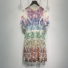 Женское Сетчатое платье-трапеция, летнее платье мини с коротким рукавом, расклешенное, с оборками и блестками 2024 - купить недорого