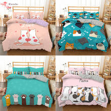 Homesky Bedding Set Cartoon Cat Duvet Cover Bedding Cover 2/3pcs Printing Comforter Cover Pillowcas Adult Kid Size Bedroom Decor 2024 - buy cheap