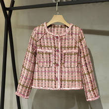 Куртка женская твидовая, в розовую клетку, осень 2020 2024 - купить недорого