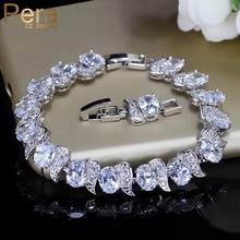 Pera Luxury Silver Color Bridal Wedding Party Jewelry Super White Cubic Zirconia Oval Shape Chain Link Bracelets for Brides B081 2024 - buy cheap