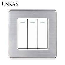 UNKAS Grey Luxury Stainless Steel Panel 3 Gang 1 / 2 Way On / Off Gray Light Switch 16A Pass Through AC 110~250V 86MM*86MM 2024 - buy cheap