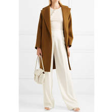 Abrigo largo de lana para mujer, chaqueta informal ajustada y elegante, de un solo pecho, color marrón, para Otoño e Invierno 2024 - compra barato