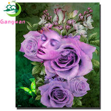 purple flower woman cross stitch 5d handmade diamond painting full square drill rhinestones of picture diamond embroidery decor 2024 - buy cheap