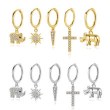 ElfoPlataSi-pendientes de aro con forma de estrella, elefante, Cruz, rinoceronte, Circonia cúbica, zirconia, circonita, zirconita, boda, fiesta, joyería fina ZU05 2024 - compra barato