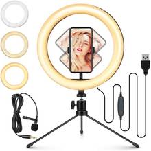 10" LED Ring Light with Mic Tripod Stand Phone Holder for Dimmable Desk Makeup Ringlight for Live StreamingYouTube Video Tik Tok 2024 - buy cheap