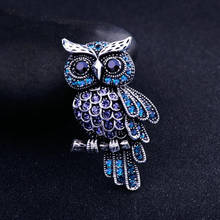 Zinc alloy owl brooch imitation rhinestone blue crystal brooch creative coat dress accessories fashion owl badge best gifts 2024 - buy cheap