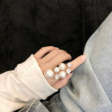 Anel largo de pérola elegante, anel feminino brilhante com strass irregular aberto, moda coreana, jóias de festa, 1 peça 2024 - compre barato