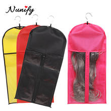 Nunify-Bolsa de extensión de cabello antipolvo no tejida, bolsa de almacenamiento de peluca rosa, negra y dorada con colgador de madera, bolsa portátil para Clip de cabello 2024 - compra barato