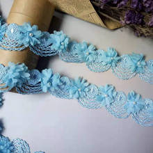 1 Yard Soluble Blue Pearl Chiffon Flower Embroidered Fabric Lace Trim Ribbon DIY Sewing Supplies Craft For Costume Decoration 2024 - buy cheap