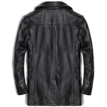 Мужская куртка из натуральной кожи, двубортное длинное зимнее пальто, 100% натуральная овечья кожа, черная брендовая повседневная мужская куртка 2024 - купить недорого