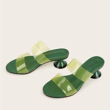 Zapatillas de gelatina de PVC para mujer, zapatos de fiesta con tacón de cristal transparente, Sexy, verde fluorescente, a la moda, para verano 2024 - compra barato