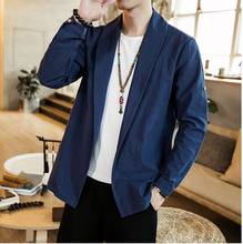 2019 Men Kimono Jackets Mens Open Stitch Traditional Solid Jackets And Coats Male Streetwear Button Cardigan 2024 - buy cheap