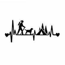 Girl Hiker Camping with Dog Camper Tent Heartbeat Lifeline Creative Car Sticker Waterproof Decal Vinyl,18cm*7cm 2024 - buy cheap