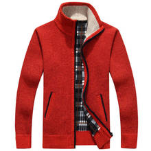 Suéter masculino de cor pura, blusão grosso quente de lã de caxemira com zíper, tricô casual para outono e inverno 2024 - compre barato