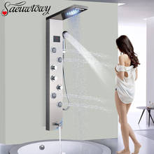 Painel de chuveiro com tela digital, led, cascata, chuveiro, torneira, banheira, massagem nas costas 2024 - compre barato