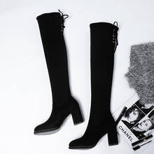 Over The Knee Boots Women Autumn Winter Shoes Over Knee High Heels for Women Suede Booties Black Block Heels Sexy Overknee Boots 2024 - buy cheap