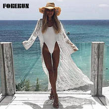 FORERUN Summer Lace Cover Up Women White Beach Dress Long Crochet Bikini Swim Cover-ups Transparent Praia Pareos De Playa Mujer 2024 - buy cheap