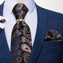 Модные мужские шелковые галстуки 8 см с цветочным принтом Пейсли Роскошный деловой Свадебный галстук носовой платок запонки галстук кольцо подарочный набор для мужчин DiBanGu 2024 - купить недорого
