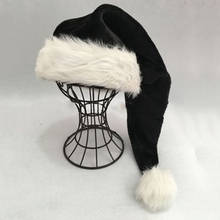 New 75cm Adult Black Plush Long Christmas Hat Xmas Costume Pompom Santa Claus Cap Dropshipping 2024 - buy cheap