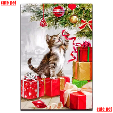 Pintura de diamantes redondos y cuadrados para niños, cuadro de gato bonito de Navidad, Kits de punto de cruz, bordado de mosaico de diamantes 5D, regalos para niños, novedad 2024 - compra barato