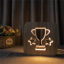 Lâmpada de led troféu de madeira 3d, luminária de mesa para presente para crianças bebês aniversário cama luz dormir decoração