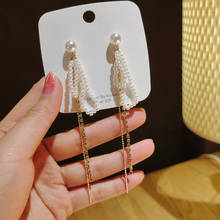 Pendientes de estilo coreano con borlas y perlas brillantes para mujer, joyería elegante a la moda 2024 - compra barato