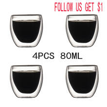 4PCS  80ML Heat-resistant glass milk tea cup hollow anti-scald kung fu cup double-layer glass small coffee cup 2024 - buy cheap