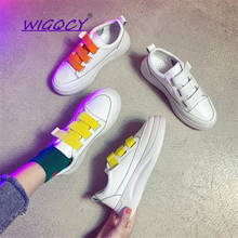Hook loop Lace-Up platform sneakers women 2019 Spring Autumn shoes women Fashion white Leather sneakers comfortable female shoes 2024 - buy cheap