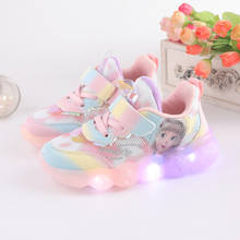 Disney girls sneakers spring breathable mesh little girl led light shoes soft sole baby shoes frozen elsa children's net shoes 2024 - buy cheap