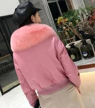 Jaqueta feminina couro legítimo 2020, casaco curto para mulheres pele de raposa parca couro legítimo 90% 2024 - compre barato