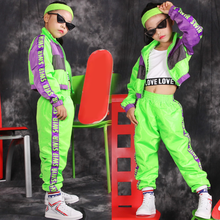 3 Pieces Girls Street Dancing Costumes Jazz Hiphop Fluorescent green Outfits Crop dance Stage Show clothes For 10 12 14 16 Years 2024 - buy cheap
