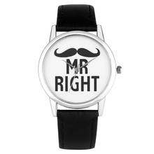Модные кварцевые часы Mr/Mrs Right, Простые аналоговые часы, наручные часы, черный, белый кожаный браслет, подарки для влюбленных, Relogio Feminino 2024 - купить недорого