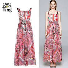 Tingfly-vestido maxi de verão estampa floral, luxuoso, chiffon, longo, festa noturna, vestidos com faixas 2024 - compre barato