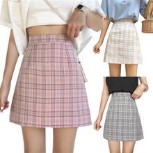 Summer Skirt School Party Women Plaid Print High Waist A-Line Bodycon Mini Skirt  Women's high-waisted tartan skirts 2024 - buy cheap