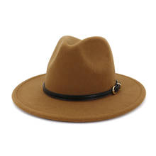 2020 Wide Brim Fedoras Men Wool Felt Hats Khaki Casual Jazz Hat Women Large Brim Solid Belt Autumn Fashion Fedora Caps Black 2024 - buy cheap