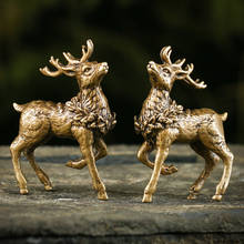 1 Pair Brass Sika Deer Figurine Lucky Feng Shui Statue Craft Home Office Desk Deoration Accessories Vintage Copper Deer Ornament 2024 - buy cheap