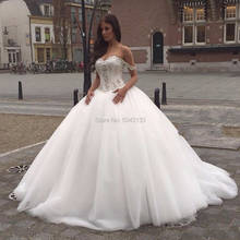 Ball Gown Wedding Dresses with Sequined Appliques 2021 Sexy Sweetheart Lace Straps Fluffy Tulle Bridal Gowns Corset Bride Dress 2024 - buy cheap