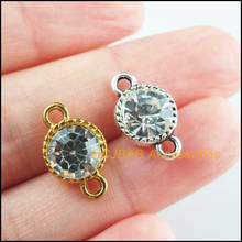 12Pcs Retro Gold Tibetan Silver Tone Round Clear Crystal Charms Connectors 10x16mm 2024 - buy cheap