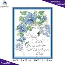 Joy friday elogios god j506 14ct 11ct contagem e estampado flores azuis decoração do lar bordado kit de ponto cruz 2024 - compre barato
