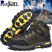 Мужские кожаные походные ботинки R.XJIAN, армейские ботинки с высоким верхом, теплые Нескользящие износостойкие зимние ботинки для пар 2024 - купить недорого